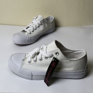 Women's White Sneakers with Canvas Material and Rubber Sole Size Available 8/9